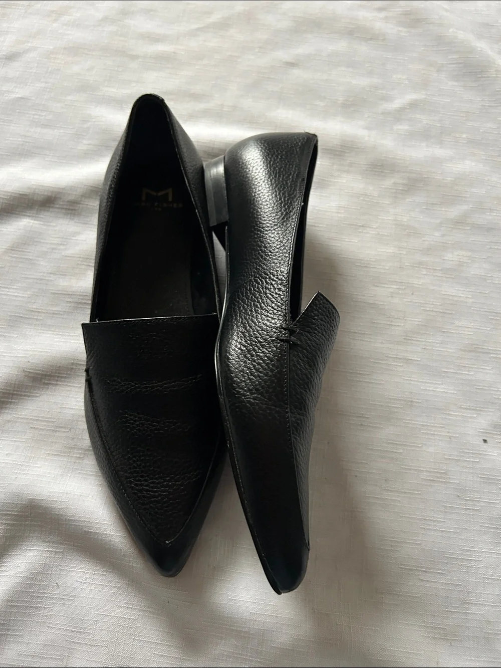 Marc Fisher Black Pointed Leather Slip-On Loafers